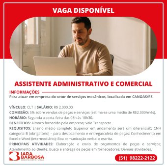 Assistente administrativo e comercial Canoas