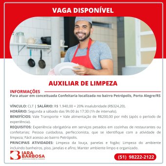 Auxiliar de limpeza (confeitaria)