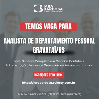 Analista de departamento pessoal GRAVATAÍ