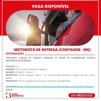 Motorista Entregador (Contagem - MG)